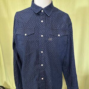 G Star Raw Pearl Snap Men's Dark Blue Black Chevron LS Button Front Shirt Large